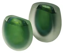 Dominic Burrell, Linking the Aesthetics, Pair of cast glass cased pod form vases of graduated height. Sandblasted and polished exterior surface.