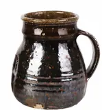 Warren Tippett, Tenmoku glazed tankard with impressed leaf pattern