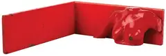 Untitled table sculpture(Female torso and right angle) by Greer Twiss, Red painted bronze and steel, sold Oct 2007