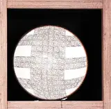Steven Scholefield, White surfaced high fired earthenware dish impressed with a pattern utilizing Theo Schoon's stamps., Impressed Rocket Pottery mark, artists cipher and dated 2003.