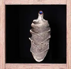 Hanging bottle form by Len Castle, Stoneware with wire cut decoration, copper blue glazed mouth, sold Oct 2007