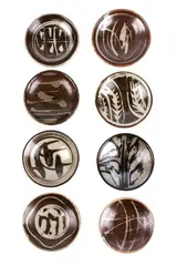Harry & May Davis, Eight small sauce dishes, Tenmoku glazed
