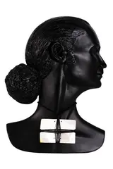 Sofia Tekela-Smith, Untitled (Brett Graham), Fibreglass and acrylic, with gold lipped pearl shell and black waxed thread