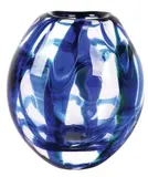 Thick walled crystal vase by Ola and Marie Hoglund, Ovoid, with trailed blue and green ribbons, sold Oct 2007