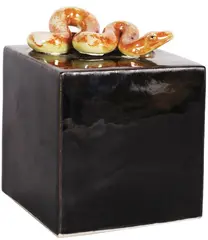Scott Hockenhull, Blacked glazed porcelain cube with relief moulded snake