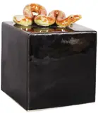 Scott Hockenhull, Blacked glazed porcelain cube with relief moulded snake