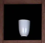 Ernest Shufflebottom for Crown Lynn, hand potted vase, pale duck egg blue, beaker form, Shape 21, printed shield stamp