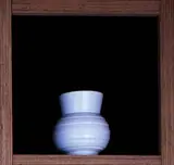 Ernest Shufflebottom for Crown Lynn, hand potted vase, powder blue, squat spherical with flaring neck, Shape 24