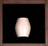Ernest Shufflebottom for Crown Lynn, hand potted vase, pale apricot, ovoid with lathe turning, Shape 59, printed tiki mark