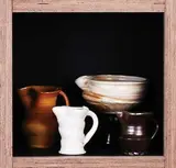 Ross Mitchell-Anyon, Salt glazed lipped bowl and three variously glazed jugs