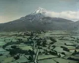 Whites Aviation, Mt Taranaki, hand-coloured photograph