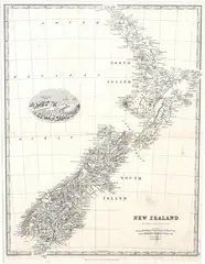 Keith Johnson, Map of New Zealand, etching, circa 1870