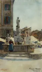 Piazza Nuova, Grescia by Charles Worsley, watercolour, sold Sep 2007