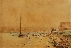 Louis John Steele, Boats Moored at Yarmouth, watercolour
