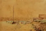 Louis John Steele, Boats Moored at Yarmouth, watercolour