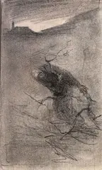 Petrus Van der Velden, The Firewood Collector, graphite on paper, circa 1877