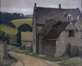 James Cook, English Village, oil on board, circa 1930