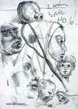 Garth Tapper, Study of Heads, charcoal on painted board