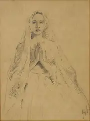 Woman in Lace by Dennis Knight Turner, graphite on paper, sold Sep 2007
