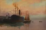 Walter Wright, The Coaster Unloading at Craig's Wharf, Auckland, watercolour