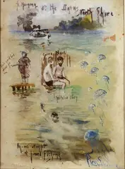Girolamo P. Nerli, Morning at the Baths, North Shore, Auckland, watercolour