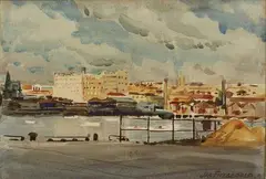 Jas Fitzgerald, Auckland City, watercolour, circa 1950