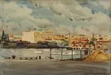 Jas Fitzgerald, Auckland City, watercolour, circa 1950