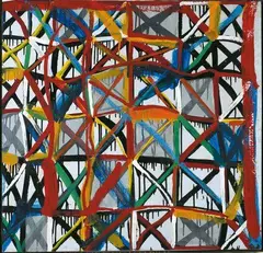 Untitled - Linear Grid by Allen Maddox, oil on synthetic fabric mounted on board, sold Jun 2007
