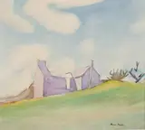 Owen Merton, Ruined Houses, watercolour