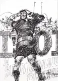 Garth Tapper, The Front Row Forward, pastel on paper