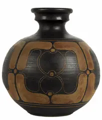 stoneware incised patterned vase by Graeme Storm, impressed with artist's cipher, circa 1980s, sold May 2007