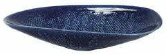 Len Castle, earthenware deep oval bowl, copper alkaline glaze over impressed patterned 'scale' ground to the interior