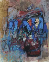 Robert Grieve, Blue and Black Variation, Mixed Media on Paper