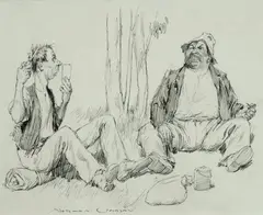 Norman Lindsay, Haircut, Swagmen's Camp, Pen & Ink