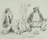 Norman Lindsay, Haircut, Swagmen's Camp, Pen & Ink
