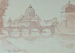 Robert Campbell, St. Peter's, Rome, 1930, Ink & W/Clr