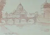 Robert Campbell, St. Peter's, Rome, 1930, Ink & W/Clr