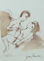 Garry Shead, Lovers, Sepia Ink & Wash