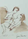 Garry Shead, Lovers, Sepia Ink & Wash