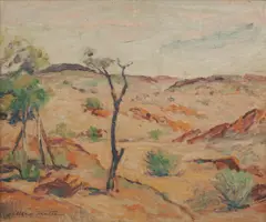 William Frater, Arid Landscape with Central Tree, Oil on Board