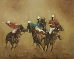 John Vander, Polo Knights, Oil on Canvas on Board