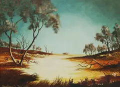 Arthur Hamblin, Mallee Claypan, 1971, Oil on Board