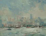 Doreen Gadsby, City Skyline, Oil on Canvas Board