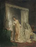 Adolphe Francois Montfallet, Young Lady in Boudoir, Oil on Panel