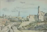 Curt Singer, The Old City of Jerusalem with Tower of David, 1946, Ink & W/Clr