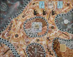 Richard Bell, Free Sox, 1993, Acrylic & Collage on Canvas