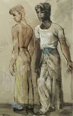 Donald Friend, Two Ceylonese Boys, 1957, Ink, W/Clr, Pastel & Gouache
