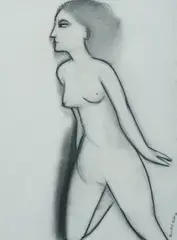 Robert Dickerson, Nude Kneeling, Charcoal