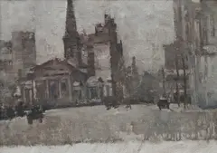 John Llewelyn Jones, Untitled (St James Church, Queens Square, Sydney), c.1920s, Oil on Canvas on Board