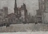 John Llewelyn Jones, Untitled (St James Church, Queens Square, Sydney), c.1920s, Oil on Canvas on Board